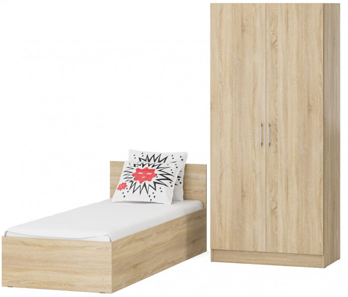 Кровать 0800 + Шкаф 2-х створчатый Стандарт, дуб сонома