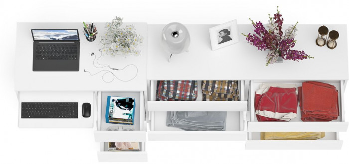 Мори компьютерный стол МС-6 правый + Комод МК1380.6, белый