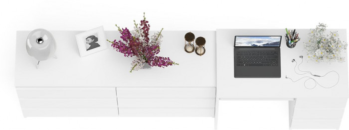 Мори компьютерный стол МС-6 правый + Комод МК1380.6, белый