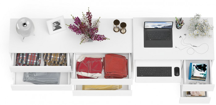 Мори компьютерный стол МС-6 правый + Комод МК1380.6, белый