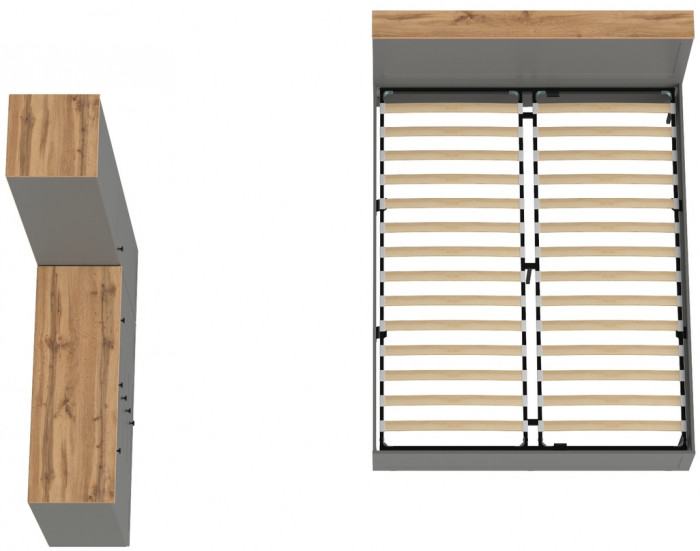 Остин 11.53 Кровать + ортопед + 13.227 Шкаф-пенал + 16.221 Комод, серый графит/дуб крафт золотой