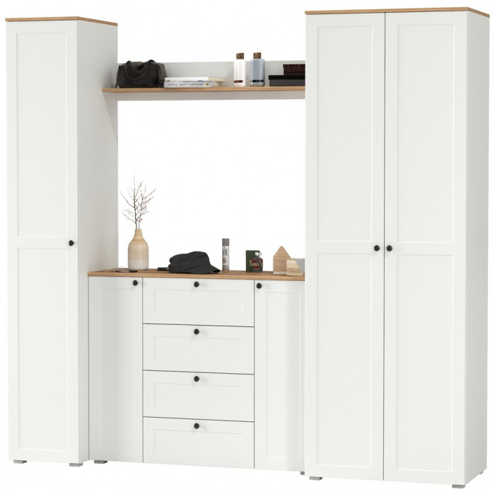 Остин Прихожая 75, цвет белый шагрень/дуб крафт золотой, ШхГхВ 240х54,3х229,6 см., универсальная сборка