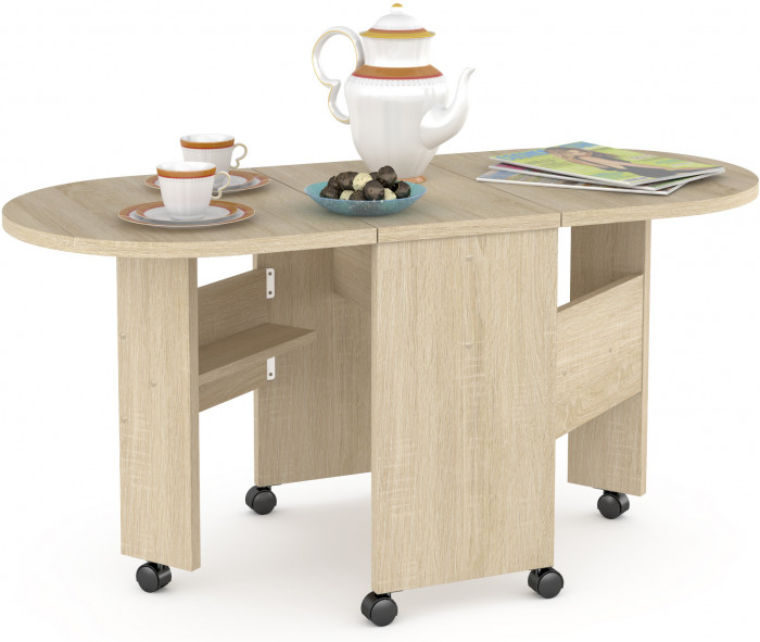 КР100 Глория 601 Стол-книжка журнальный, цвет дуб сонома, ШхГхВ 121х54х53 см. 33х54х53 см. сложенный, высота без учёта колёс, колёса идут в комплекте