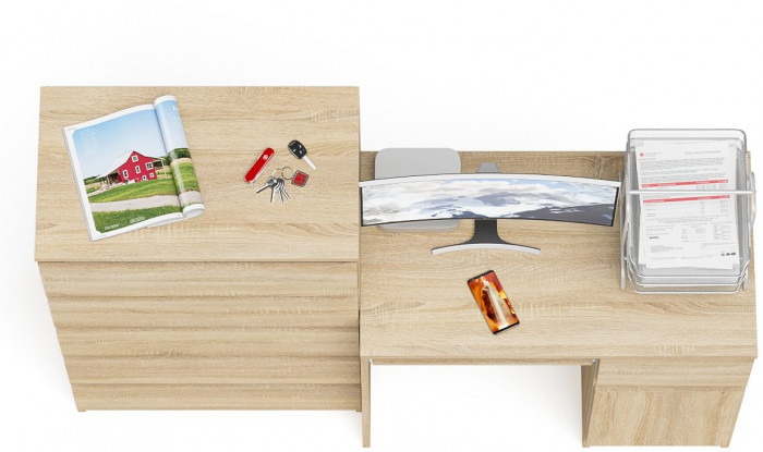 Мори компьютерный стол МС-1 правый + Комод МК700.5, дуб сонома