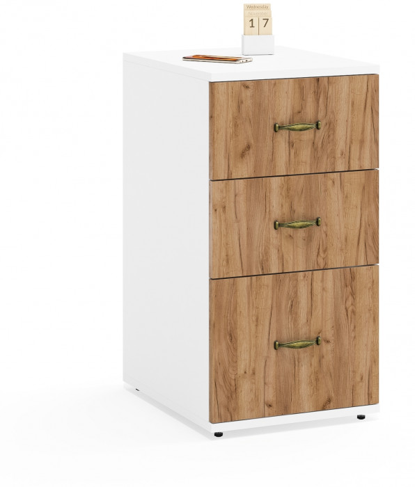 Лидер-8 Модуль Тумба МД 3.16, цвет белый шагрень/крафт золото, ШхГхВ 40х50х75 см., универсальная сборка (три выдвижных ящика)