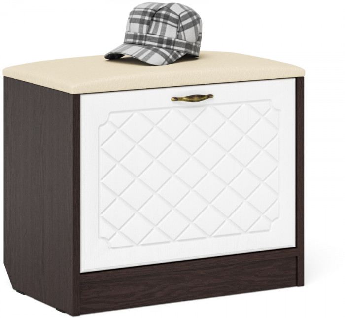 Прихожая П-6 Компоновка № 02, цвет венге/фасады МДФ белое дерево фрезеровка ромб, ШхГхВ 120х35х200 см.