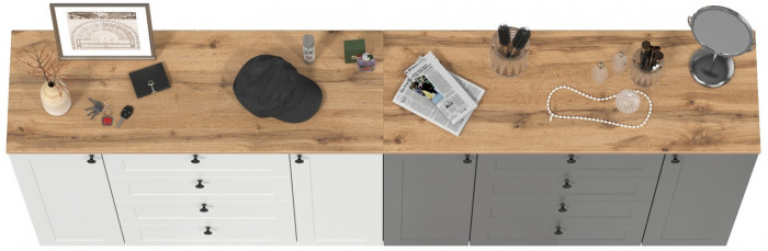 Остин 16.221 Комод + 16.221 Комод, белый шагрень/серый графит/дуб крафт золотой