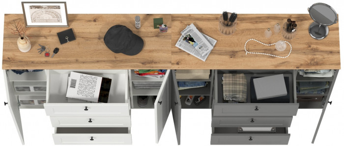 Остин 16.221 Комод + 16.221 Комод, белый шагрень/серый графит/дуб крафт золотой