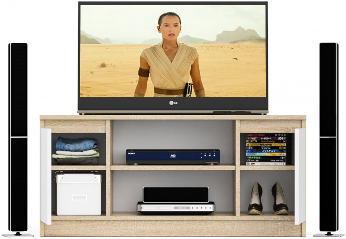 Мори Тумба ТВ МТВ1200.1, цвет дуб сонома/белый, ШхГхВ 120,4х41х54,6 см.