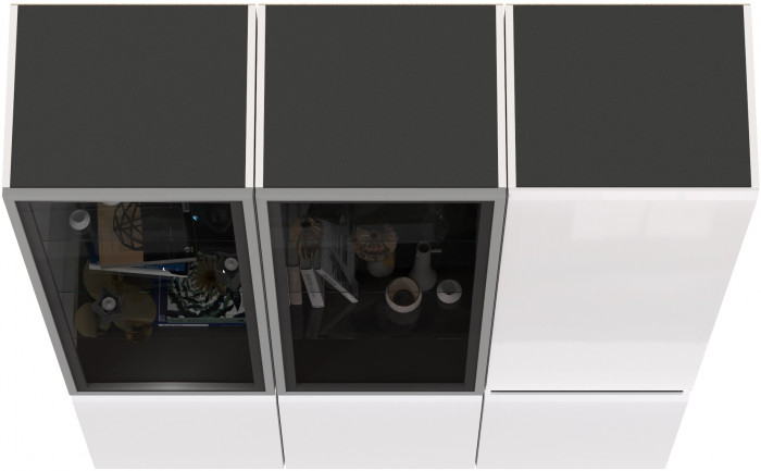 Сидней 13.201 Шкаф-витрина 2 штуки + Шкаф 13.200, корпус: белый/чёрный/фасады: МДФ белый глянец/стекло