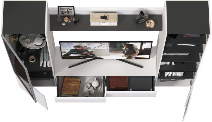 Сидней Комплектация № 050, корпус белый/чёрный/фасады МДФ белый глянец