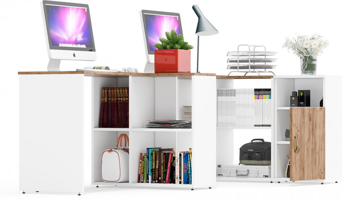 Лидер-8 Стол + Стол + Тумба МД 3.19, белый шагрень/крафт золото