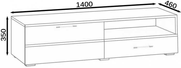 Тумба под ТВ Ларго 1,4, цвет корпус дуб сонома/фасады МДФ графитово-серый глянец, ШхГхВ 140х46х35 см., НЕ универсальная сборка