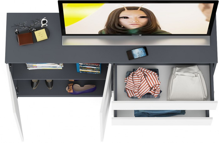 Мори Комод МК1600.1, цвет графит/белый, ШхГхВ 160,4х41х94 см., НЕ универсальная сборка