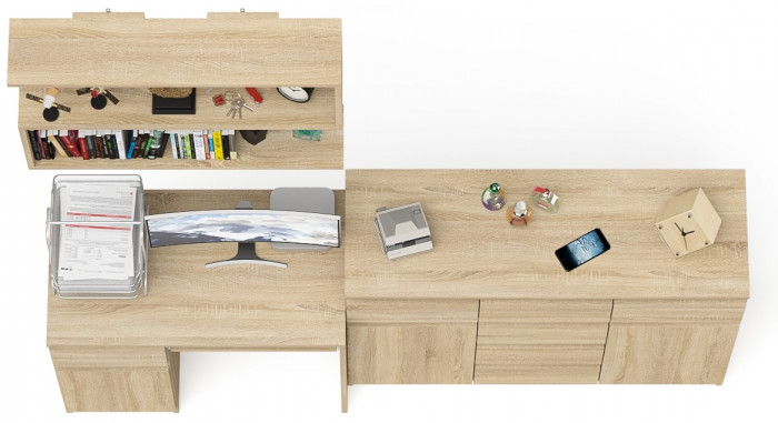 Мори Стол компьютерный МС-1 левый + Комод МК1200.4 + Полка 900, цвет дуб сонома, ШхГхВ 210,4х50х209,6 см., НЕ универсальная сборка