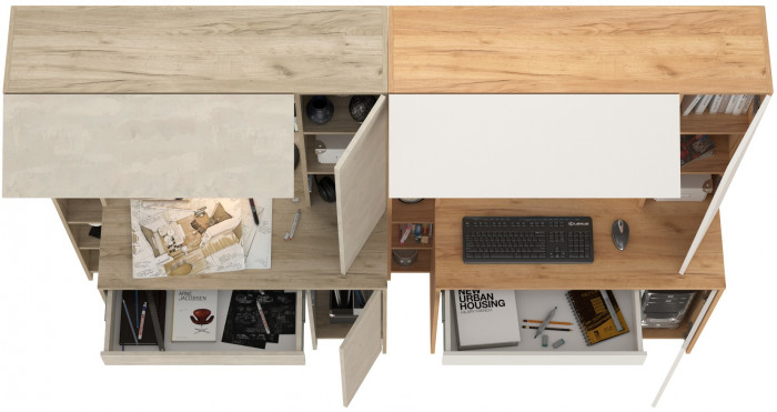 КР100 Два стола компьютерных Комфорт 12.71, цвет дуб крафт серый/шёлковый камень/дуб золотой/белый, ШхГхВ 233,4х60,2х165,4 см., НЕ универс. сборка