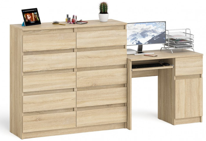 Мори Стол компьютерный МС-1 правый + Комод МК1200.10, цвет дуб сонома, ШхГхВ 210,4х50х115 см., выдвижной ящик справа, НЕ универсальная сборка
