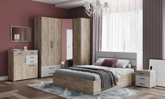 Спальня Теана, набор 1, Дуб крафт серый/МДФ светло-серый