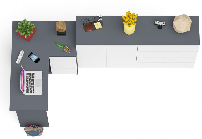 Мори компьютерный стол МС-16 правый + Комод МК1600.1, графит/белый