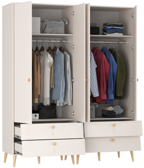 Афина Спальня Шкаф 2-х дверный с двумя ящиками х 2, цвет кашемир серый, ШхГхВ 180,6х56,3х220 см.