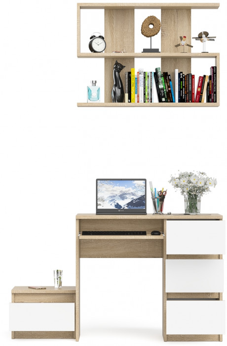 Мори Стол компьютерный МС-6 правый + Тумба ТМП400.1 + Полка 900, цвет дуб сонома/белый, ШхГхВ 130,4х50х209,6 см., НЕ универсальная сборка