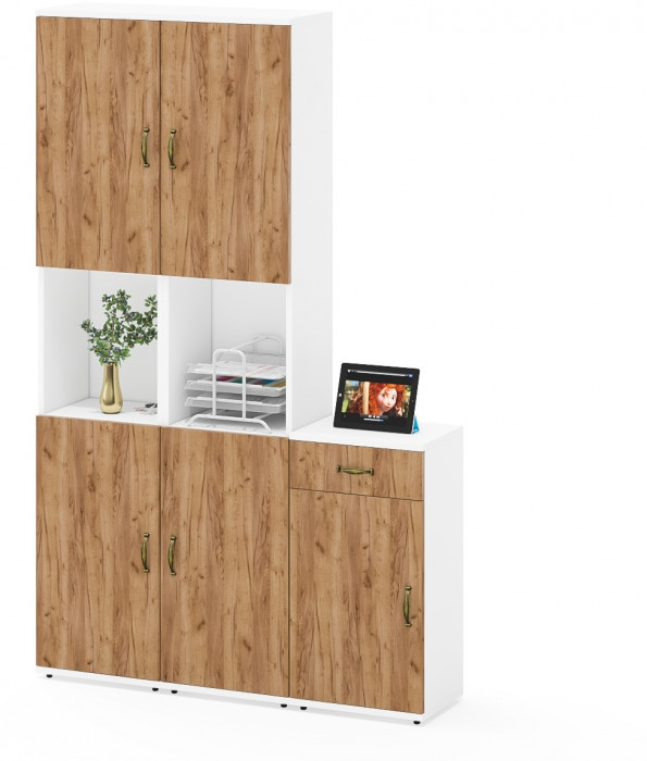 Лидер-8 Пенал + Пенал + Тумба МД 3.15, белый шагрень/крафт золото