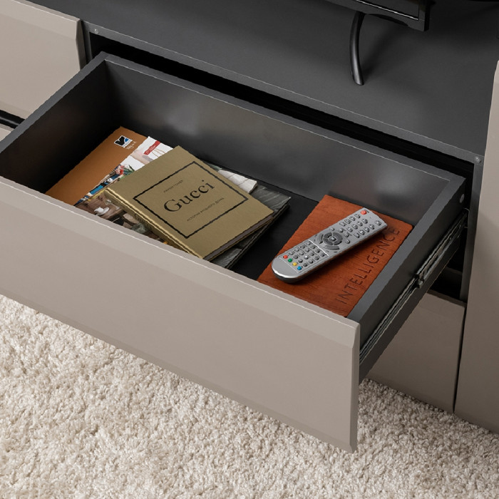 Сидней 13.63 Тумба под ТВ, цвет корпус: антрацит/фасады: МДФ веллюто капучино, ШхГхВ 129,9х41,3х52,4 см., 4-ре выдвижных ящика