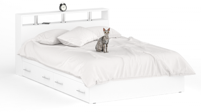 Камелия спальня № 8 Кровать с ящиками 1400 + Две тумбы + Шкаф 4-х створчатый, цвет белый, сп.м. 1400х2000 мм., б/м, основание есть