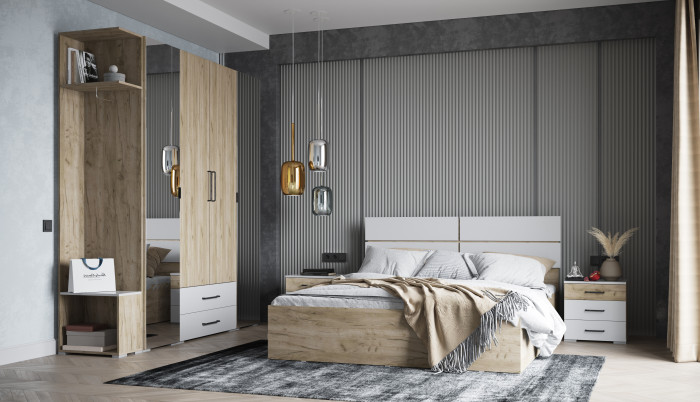 Спальня Теана, набор 2, Дуб крафт серый/МДФ светло-серый