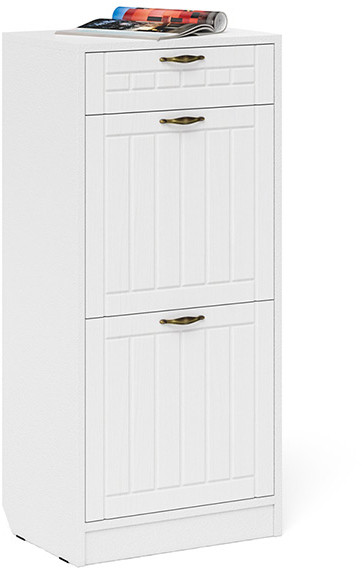 Прихожая П-6 Тумба для обуви 2 секции, белая шагрень/фасады МДФ белое дерево фрезеровка прованс