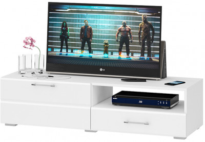 Тумба под ТВ Ларго 1, корпус белый/фасады МДФ белый глянец