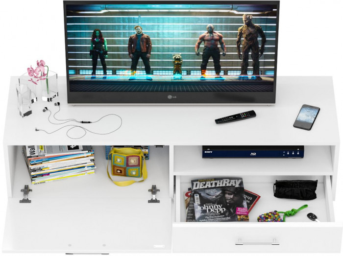 Тумба под ТВ Ларго 1, корпус белый/фасады МДФ белый глянец