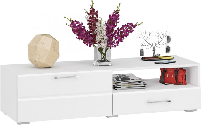 Тумба под ТВ Ларго 1, корпус белый/фасады МДФ белый глянец