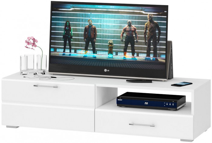 Тумба под ТВ Ларго 1, корпус белый/фасады МДФ белый глянец