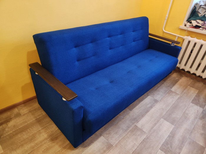 Раскладной диван-кровать, прямой, книжка, цвет синий, Милан Люкс 140