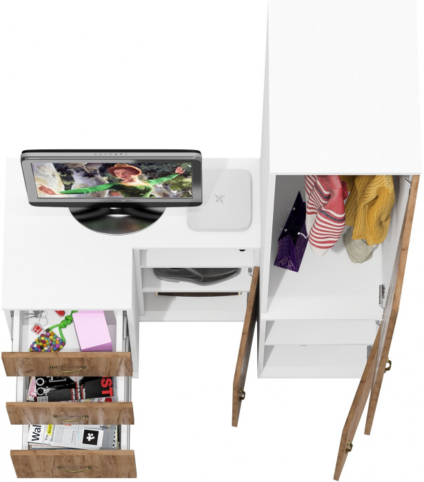 Лидер-8 Пенал МД 23Б + Тумба МД 3.16 + Тумба МД 3.19, белый шагрень/крафт золото