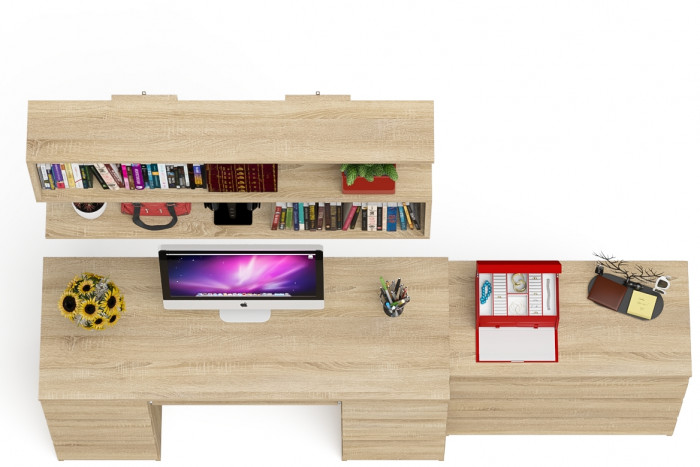 Мори компьютерный стол МС-2 + Комод МК800.1 + Полка 1200, дуб сонома