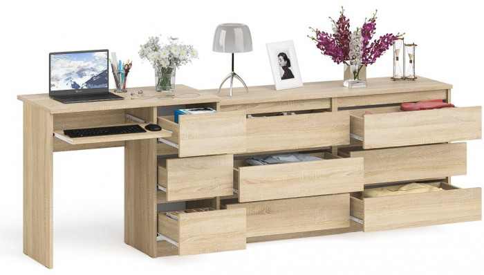 Мори компьютерный стол МС-6 правый + Комод МК1380.6, дуб сонома