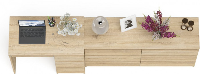 Мори компьютерный стол МС-6 правый + Комод МК1380.6, дуб сонома