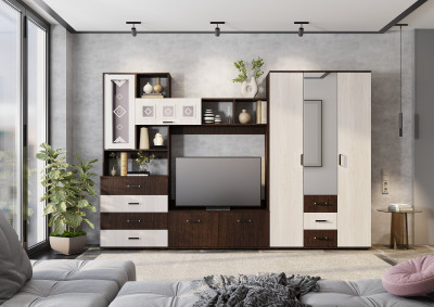 Гостиная Белла, венге/ясень белый. Комплект 2