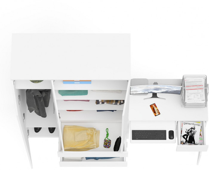 Мори Стол компьютерный МС-1 правый + Шкаф МШ1200.1, цвет белый, ШхГхВ 210,4х50,4х209,6 см., выдвижной ящик справа, НЕ универсальная сборка