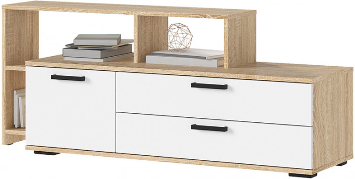 САНСА ТВ-01 Тумба под ТВ Фасад БЕЛЫЙ/Корпус ДУБ СОНОМА