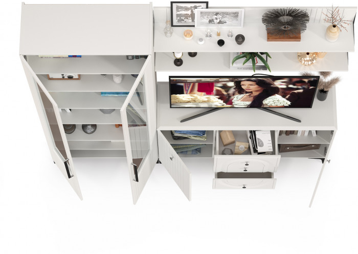 Валенсия Гостиная № 097, ЛДСП белый шагрень/МДФ белый шагрень