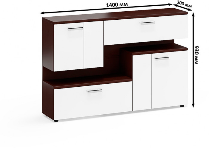 Тумба ТВ С-МД-С1-1400, цвет венге/белый шагрень, ШхГхВ 140х30х93 см., НЕ универсальная сборка