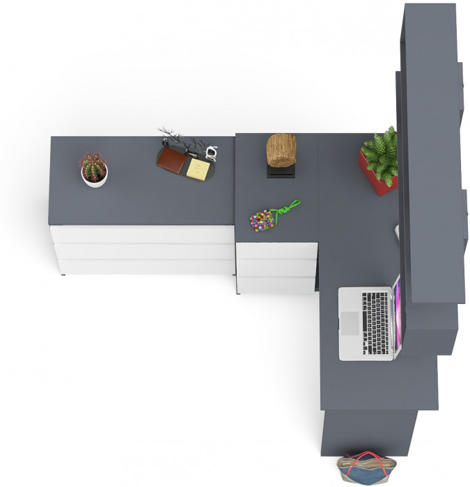 Мори компьютерный стол МС-16 левый + Комод МК800.1 + Полка 1200, графит/белый