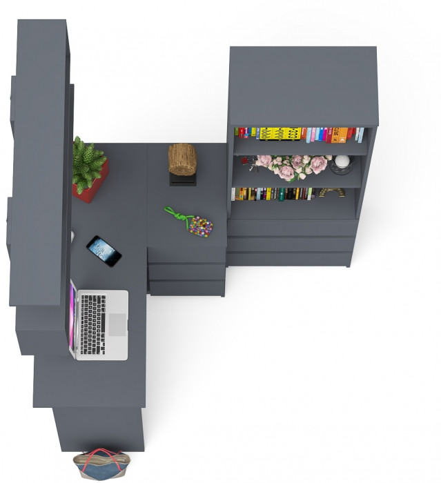 Мори компьютерный стол МС-16 правый + Стеллаж МСТ600.3 + Полка 1200, графит