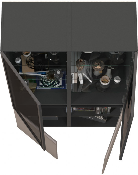 Сидней 13.201 Шкаф-витрина 2 штуки, корпус: антрацит/фасады: МДФ веллюто капучино/прозр. стекло с серой тонир.