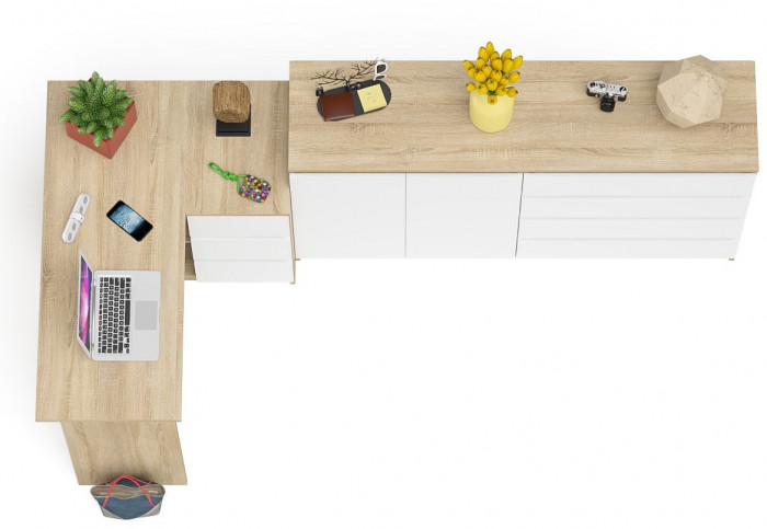 Мори компьютерный стол МС-16 правый + Комод МК1600.1, дуб сонома/белый