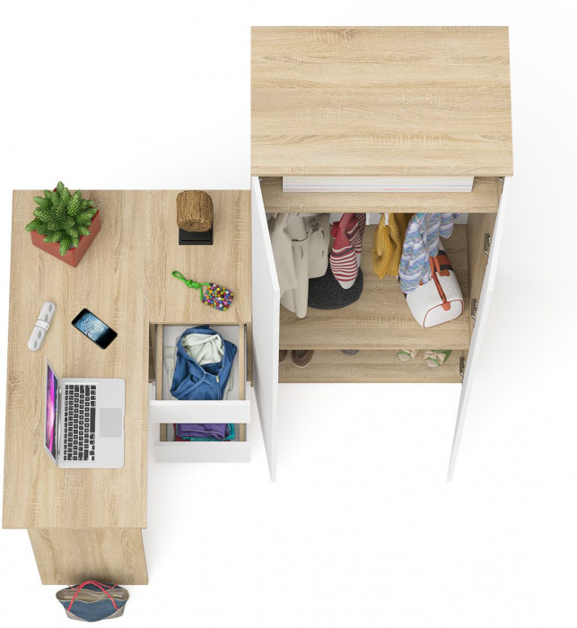 Мори компьютерный стол МС-16 правый + Шкаф МШ800.1, дуб сонома/белый