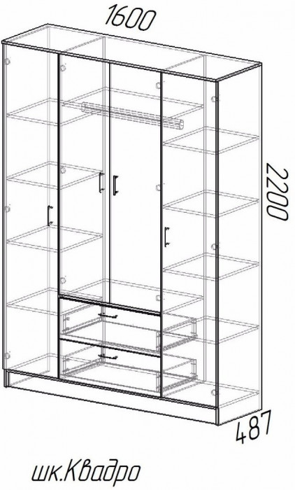 Квадро Шкаф четырёхдверный (Вотан / Белый гладкий)